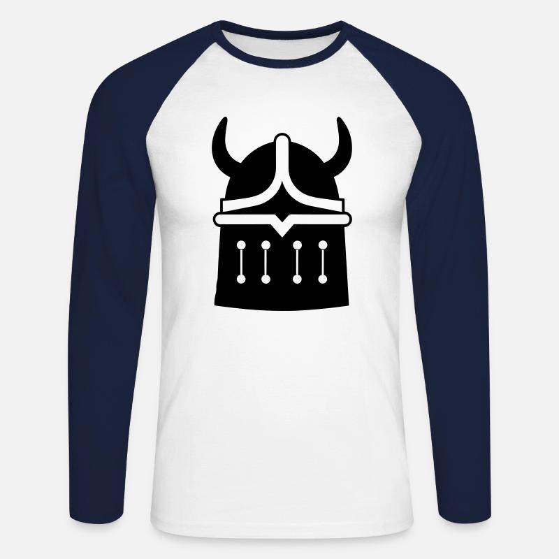 Wikingerhelm Krieger - Unisex Baseballshirt langarm - Weiß/Navy