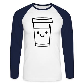 Kaffeebecher - Unisex Baseballshirt langarm - Weiß/Navy - Vorne - Nik (191cm)