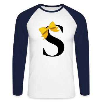 Lettre s nœud jaune - T-shirt baseball manches longues Homme - blanc/marine - Devant - Nik (191cm)