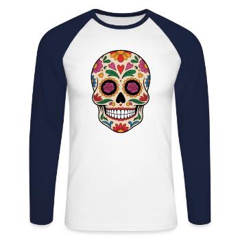 Crâne de sucre - T-shirt baseball manches longues Homme - blanc/marine - Devant - Nik (191cm)