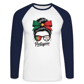 Portuguese - Unisex Long Sleeve Baseball T-Shirt - white/navy - Front - Nik (191cm)