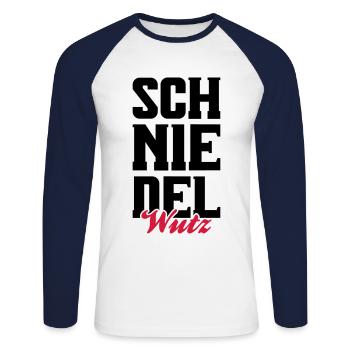 schniedelwutz penis lustig - Unisex Baseballshirt langarm - Weiß/Navy - Vorne - Nik (191cm)