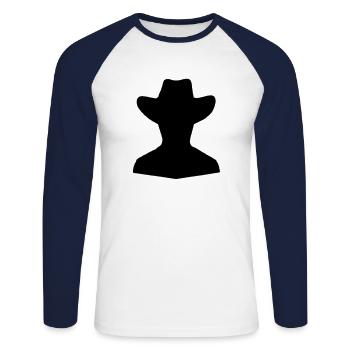 Idée cadeau cowboy cool - T-shirt baseball manches longues Homme - blanc/marine - Devant - Nik (191cm)