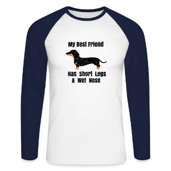 My best Friend has short Legs & wet Nose Dachshund - T-shirt baseball manches longues Homme - blanc/marine - Devant - Nik (191cm)