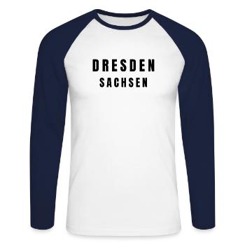 Dresde Saxe - T-shirt baseball manches longues Homme - blanc/marine - Devant - Nik (191cm)