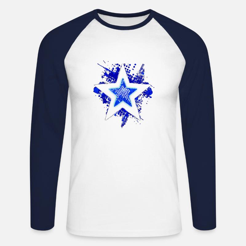 Stern-Design (Arctic Blue) - Unisex Baseballshirt langarm - Weiß/Navy