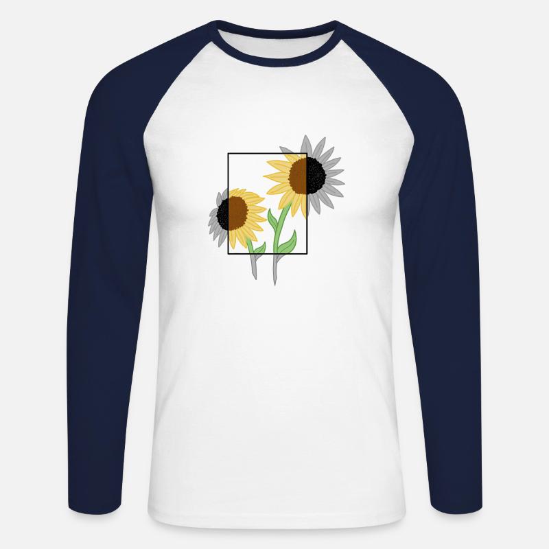 Sonnenblume Grau&Farbe - Unisex Baseballshirt langarm - Weiß/Navy