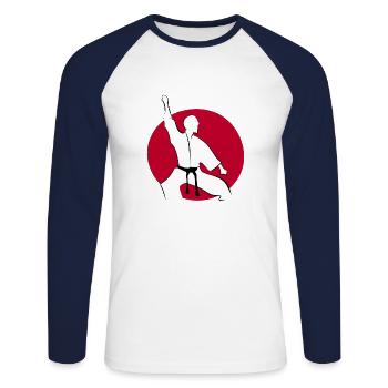 Karate Japan - Unisex Long Sleeve Baseball T-Shirt - white/navy - Front - Nik (191cm)