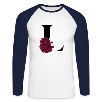 letter L flowered - Unisex Long Sleeve Baseball T-Shirt - white/navy - Front - Nik (191cm)