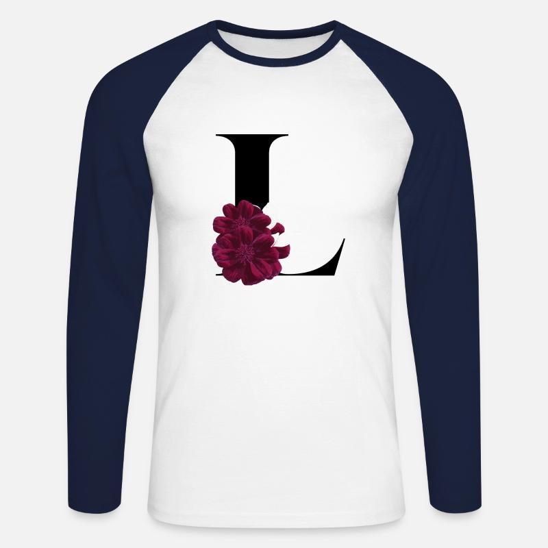 Buchstabe L blühend - Unisex Baseballshirt langarm - Weiß/Navy