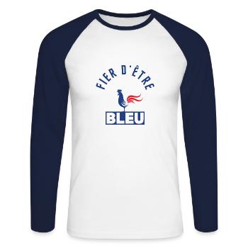 fier d'être Bleu (homme garçon) équipe de France - T-shirt baseball manches longues Homme - blanc/marine - Devant - Nik (191cm)