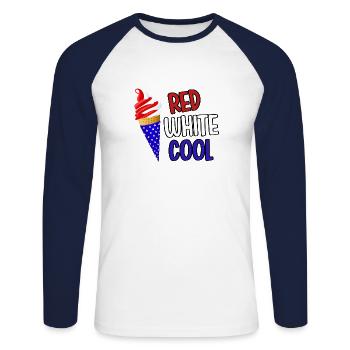 Red White Cool - Unisex Long Sleeve Baseball T-Shirt - white/navy - Front - Nik (191cm)