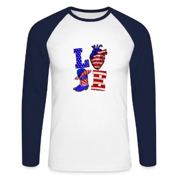 Love America - Unisex Long Sleeve Baseball T-Shirt - white/navy - Front - Nik (191cm)