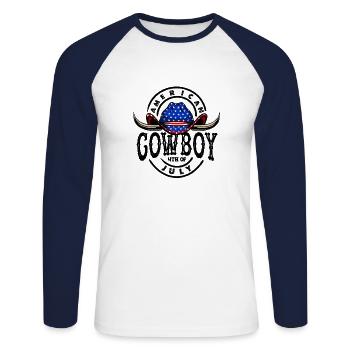 American Cowboy 4th Of July - Unisex Long Sleeve Baseball T-Shirt - white/navy - Front - Nik (191cm)