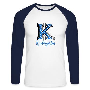 K is for kindergarten - Unisex Long Sleeve Baseball T-Shirt - white/navy - Front - Nik (191cm)