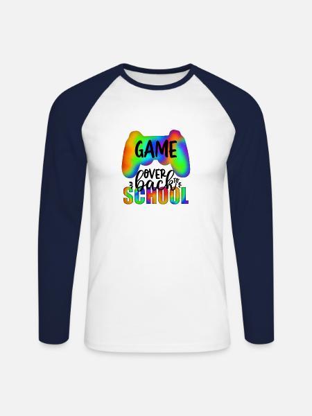 Game Over Back To School - Unisex Long Sleeve Baseball T-Shirt - white/navy