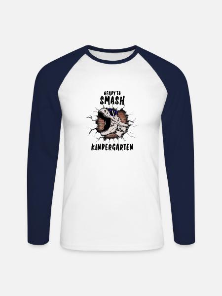 Ready To Smash Kindergarten - Unisex Long Sleeve Baseball T-Shirt - white/navy