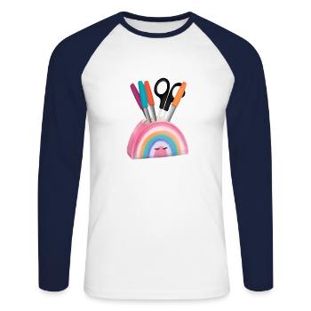 Rainbow Pencil Box - Unisex Long Sleeve Baseball T-Shirt - white/navy - Front - Nik (191cm)