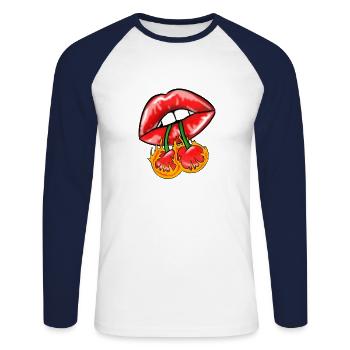 Cherry Fire - Unisex Long Sleeve Baseball T-Shirt - white/navy - Front - Nik (191cm)