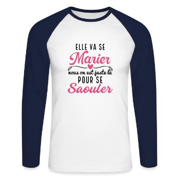 EVJF Alcool Enterrement de vie de Jeune Fille - T-shirt baseball manches longues Homme - blanc/marine - Devant - Nik (191cm)