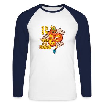 Cadeau du Nouvel An chinois Dragon Chine Asiatique I - T-shirt baseball manches longues Homme - blanc/marine - Devant - Nik (191cm)