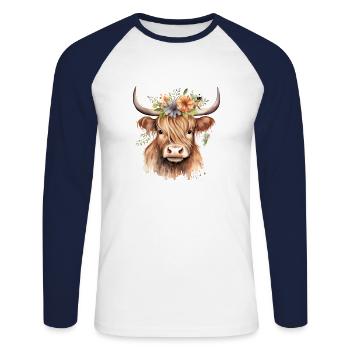 Personalised Scottish Highland Cow Farm Animal - Unisex Long Sleeve Baseball T-Shirt - white/navy - Front - Nik (191cm)