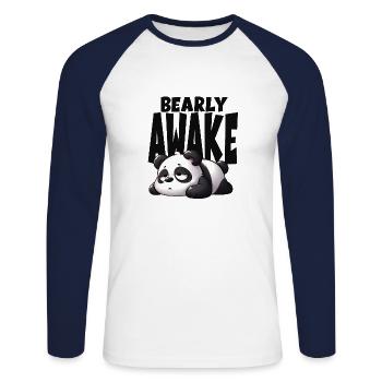 Panda ours réveillé - T-shirt baseball manches longues Homme - blanc/marine - Devant - Nik (191cm)