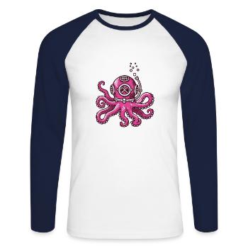 Calmar rose avec casque de plongée - T-shirt baseball manches longues Homme - blanc/marine - Devant - Nik (191cm)