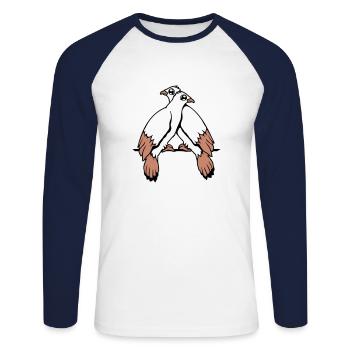2 Tauben Vögel zwei Freunde sitzten Kabel Paar - Unisex Baseballshirt langarm - Weiß/Navy - Vorne - Nik (191cm)