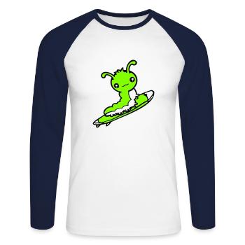 Caterpillar Surfer Surfing Surfboard Sea Waves Riding - Unisex Long Sleeve Baseball T-Shirt - white/navy - Front - Nik (191cm)