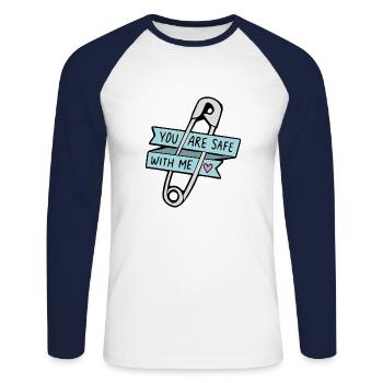Vous êtes en sécurité avec moi Idée cadeau - T-shirt baseball manches longues Homme - blanc/marine - Devant - Nik (191cm)