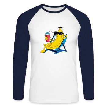 Banane en vacances - T-shirt baseball manches longues Homme - blanc/marine - Devant - Nik (191cm)