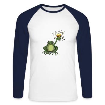 Froschkönig - Unisex Baseballshirt langarm - Weiß/Navy - Vorne - Nik (191cm)