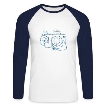 Je suis Photographe Appareil Photo Selfie Objectif Cadeau - T-shirt baseball manches longues Homme - blanc/marine - Devant - Nik (191cm)