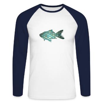 poisson - T-shirt baseball manches longues Homme - blanc/marine - Devant - Nik (191cm)