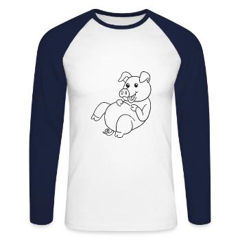 Schwein, Schweine, Geschenk, Geschenkidee - Unisex Baseballshirt langarm - Weiß/Navy - Vorne - Nik (191cm)