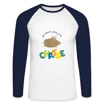 je peux pas j ai chasse bébé enfant chasseur - T-shirt baseball manches longues Homme - blanc/marine - Devant - Nik (191cm)