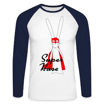 Le super lapin cool - T-shirt baseball manches longues Homme - blanc/marine - Devant - Nik (191cm)