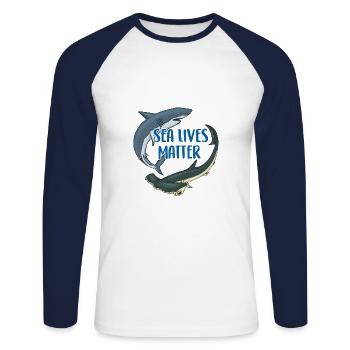 Requin-requin blanc | protège les requins - T-shirt baseball manches longues Homme - blanc/marine - Devant - Nik (191cm)