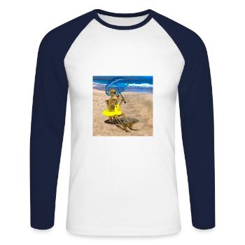Grim Reaper with his favorite cocktail on the beach - Unisex Long Sleeve Baseball T-Shirt - white/navy - Front - Nik (191cm)