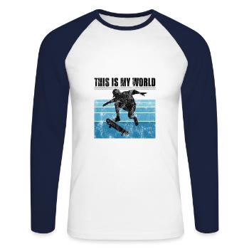 This is My world Skateboard Skateboarder Skate - T-shirt baseball manches longues Homme - blanc/marine - Devant - Nik (191cm)