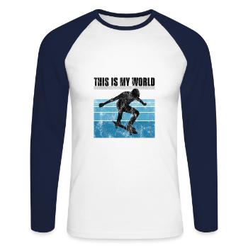 This is My world Skateboard Skateboarder Skate - T-shirt baseball manches longues Homme - blanc/marine - Devant - Nik (191cm)