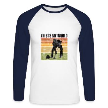 Le curling est mon monde - T-shirt baseball manches longues Homme - blanc/marine - Devant - Nik (191cm)