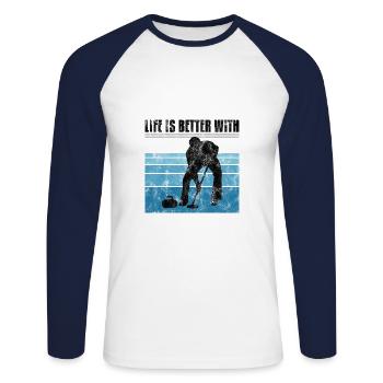 Life is better with Curling Eisstockschießen - Unisex Baseballshirt langarm - Weiß/Navy - Vorne - Nik (191cm)