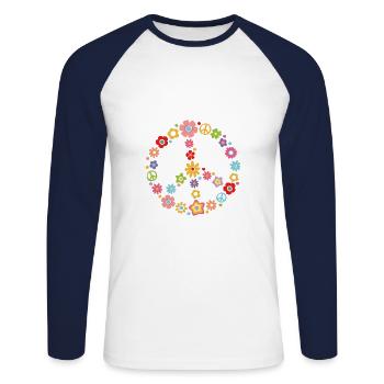 Peace World Peace Flower Power Gift 70s Love - Unisex Long Sleeve Baseball T-Shirt - white/navy - Front - Nik (191cm)