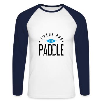 J'peux pas j'ai Paddle cadeau sport paddle surf - T-shirt baseball manches longues Homme - blanc/marine - Devant - Nik (191cm)