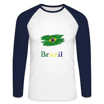 Flag Patriot Gift Home Country Flag Brazil - Unisex Long Sleeve Baseball T-Shirt - white/navy - Front - Nik (191cm)