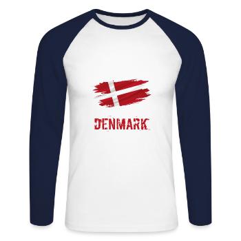 Flag Patriot Gift Home Country Flag Denmark - Unisex Long Sleeve Baseball T-Shirt - white/navy - Front - Nik (191cm)