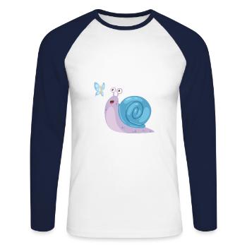 Snail with butterfly - Unisex Long Sleeve Baseball T-Shirt - white/navy - Front - Nik (191cm)