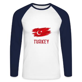 Flag Patriot Gift Home Country Flag Turquie - T-shirt baseball manches longues Homme - blanc/marine - Devant - Nik (191cm)